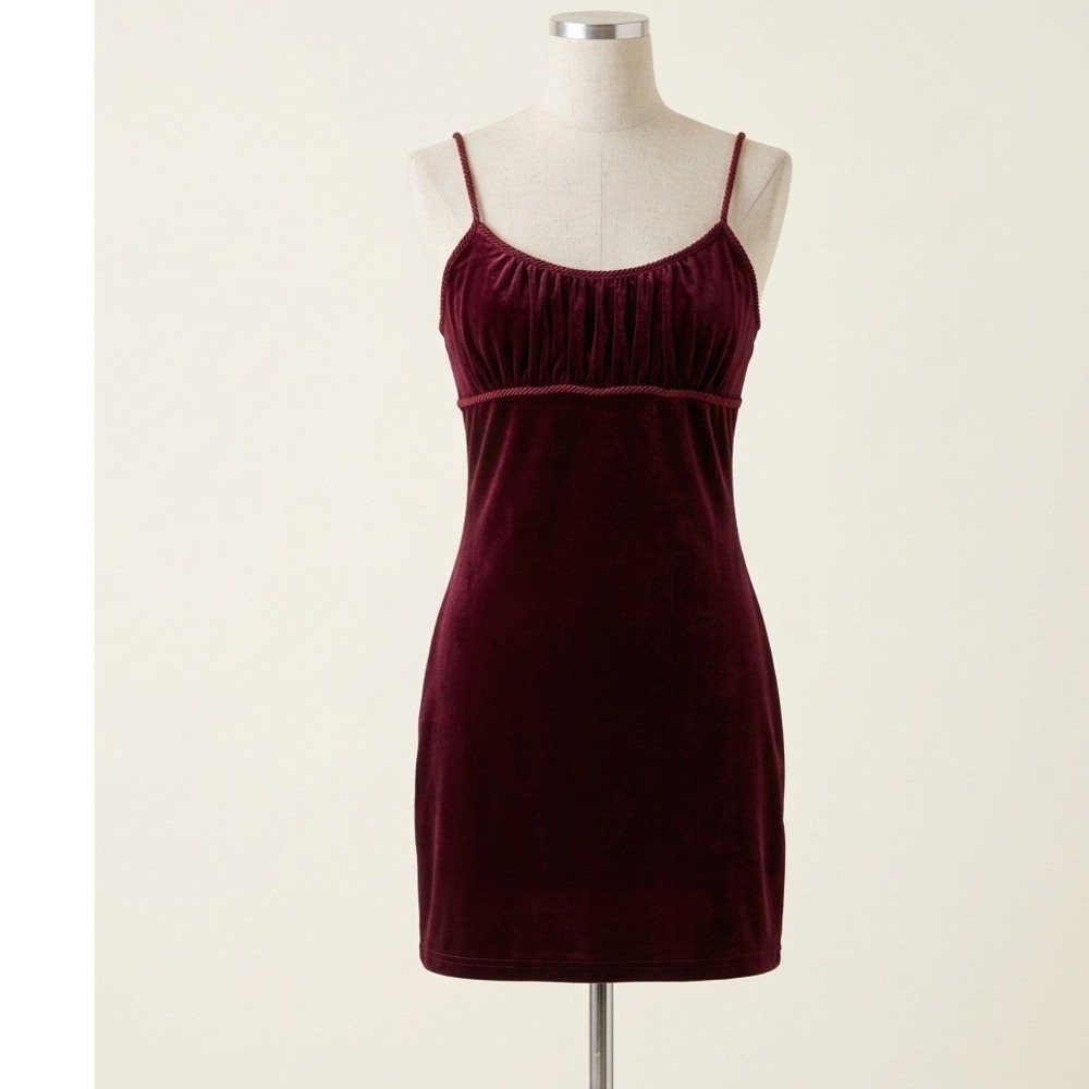 Vintage 90s Oxblood Velvet Mini Dress Milkmaid Whimsigoth Small